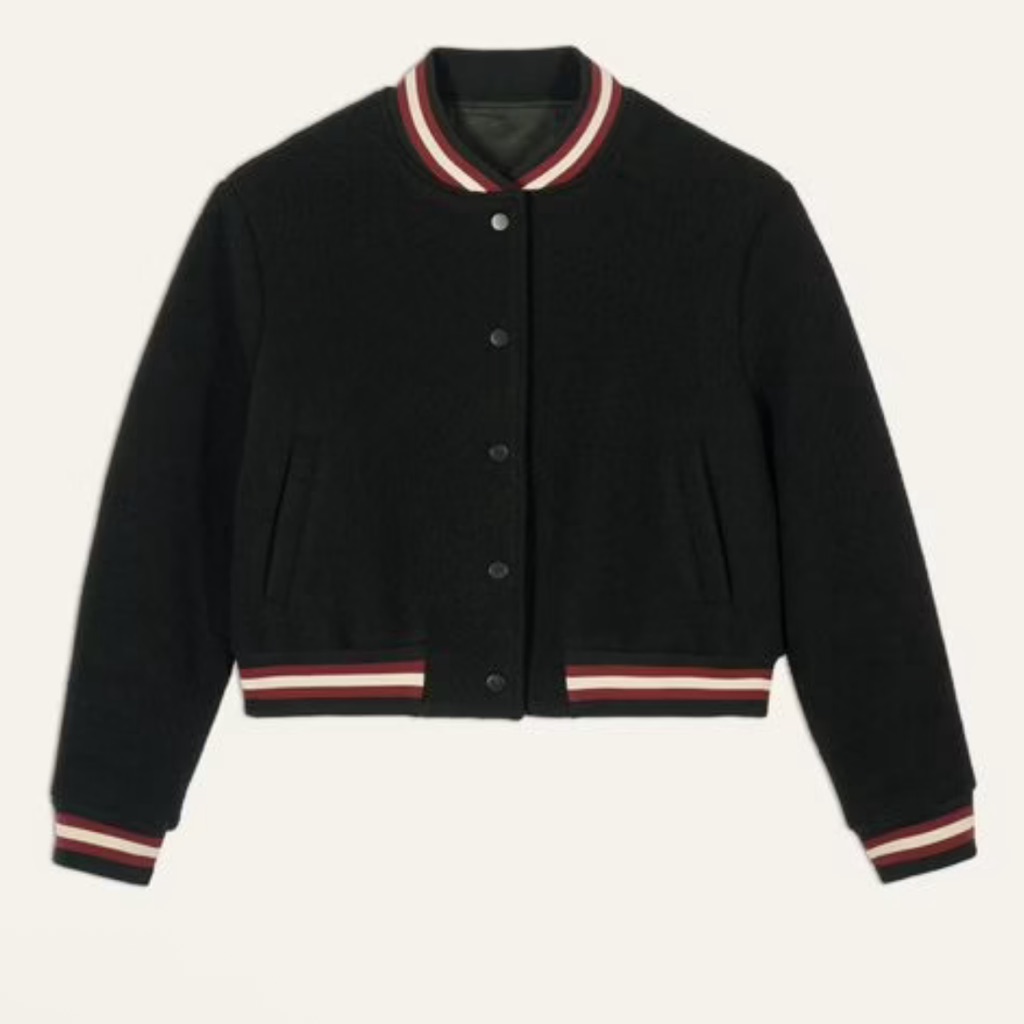 New Ba&Sh Hugh Wool Bomber Jacket Black Medium